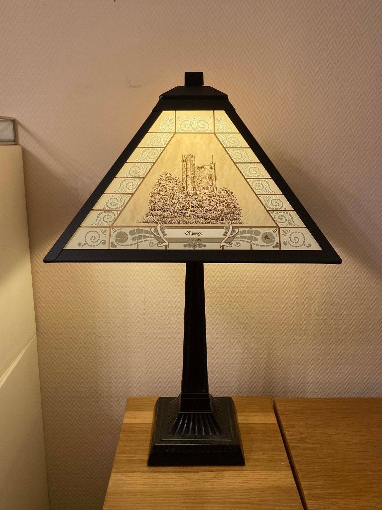 Schemerlamp Nijmegen met vier glazen panelen - 41/100, Ophalen, Gebruikt, Art deco, 55 cm