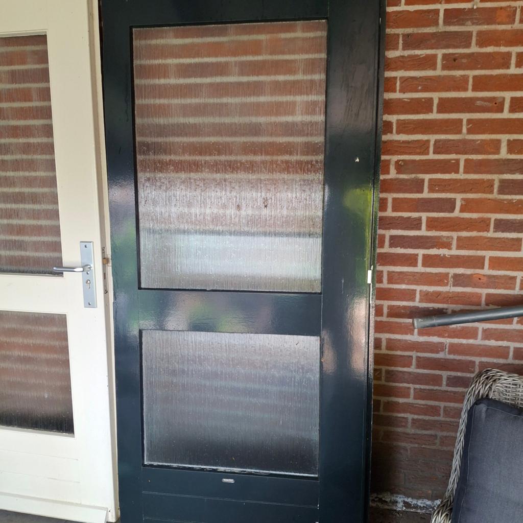 Dubbele hard houten buiten deur., Doe-het-zelf en Verbouw, Deuren en Horren, Gebruikt, Ophalen of Verzenden, 200 tot 215 cm, Glas