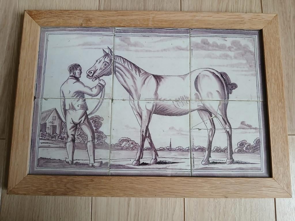 Tegeltableau met paard en man, en een koe, Ophalen
