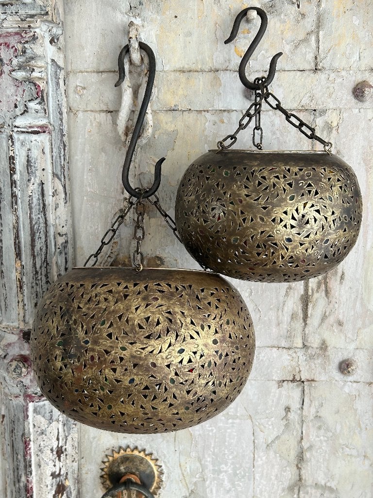 Handgemaakte Marokkanse koperen lamp waxinelicht hanger, Ophalen of Verzenden