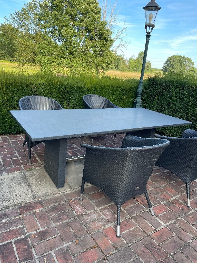 Prachtige natuurstenen tuintafel van 220 x 100 cm, Tuin en Terras, Ophalen, Zo goed als nieuw, Rechthoekig, Overige materialen