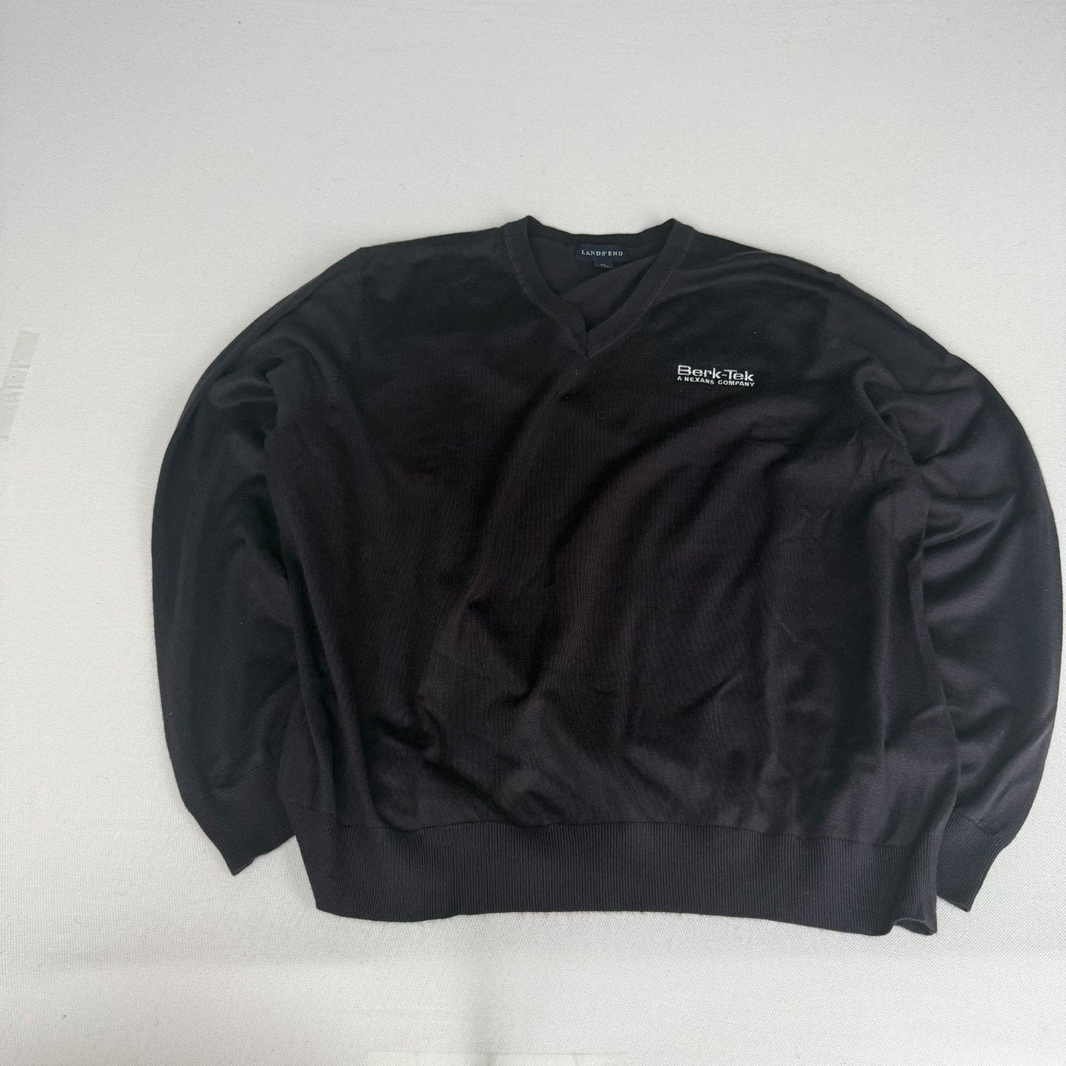 Lands’ End Berk-Tek V-Hals Trui – Zwart, XL, Ophalen of Verzenden, Zo goed als nieuw, Maat 56/58 (XL), Zwart