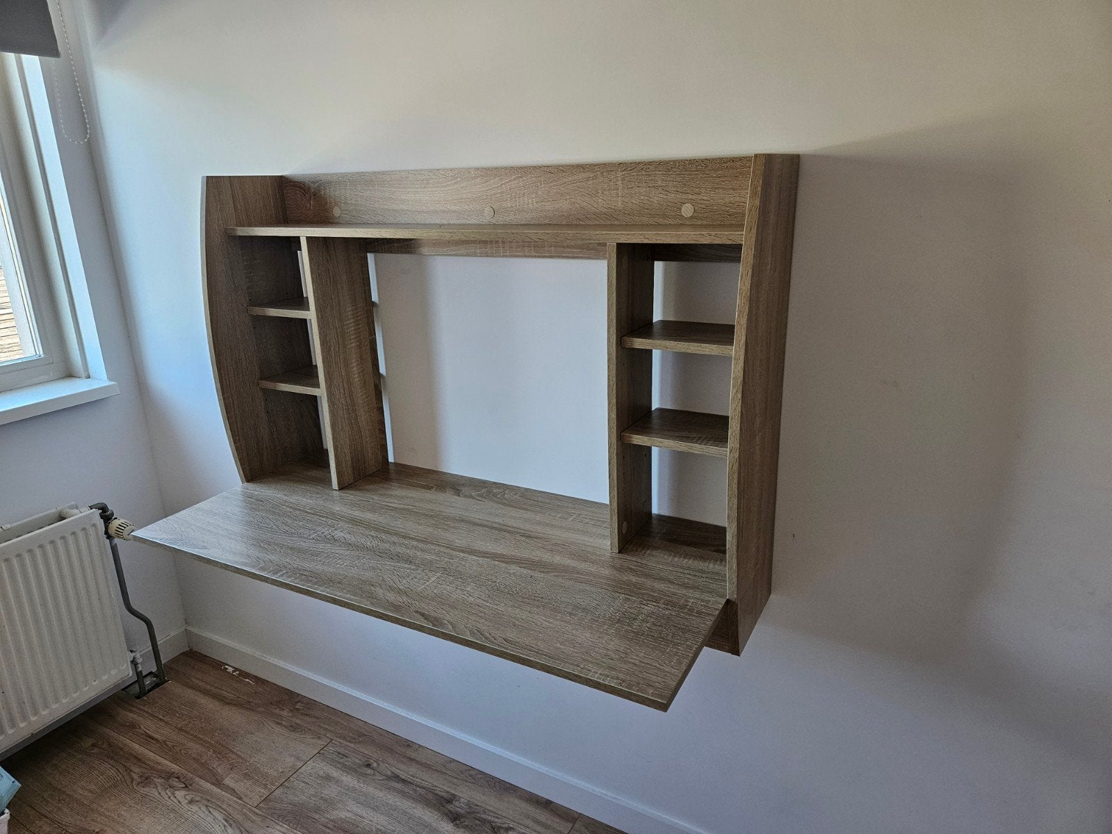 Wandbureau met opbergruimte - Houtkleur, Ophalen, Opbergruimte, Spaanplaat of MDF, Computerbureau