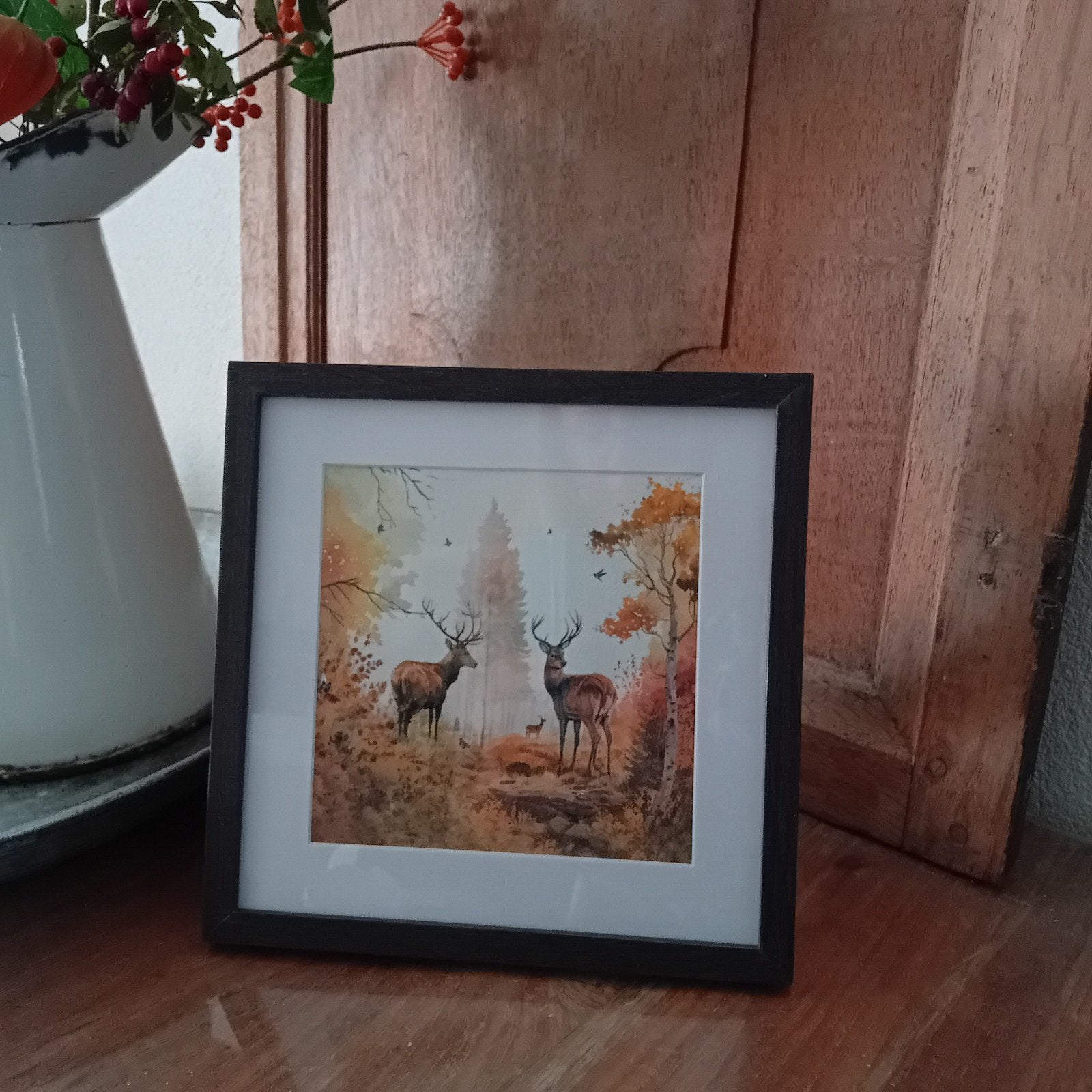 Prachtige herfst afbeelding in vierkante fotolijst, Met passe-partout, 20 cm, Ophalen of Verzenden, Fotolijst