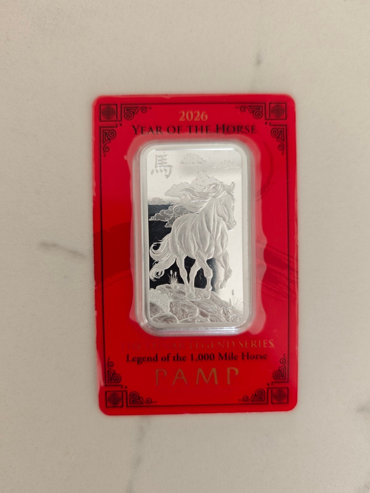 PAMP Suisse lunar year of the horse 1 oz Zilveren Baar, Ophalen of Verzenden, Zilver