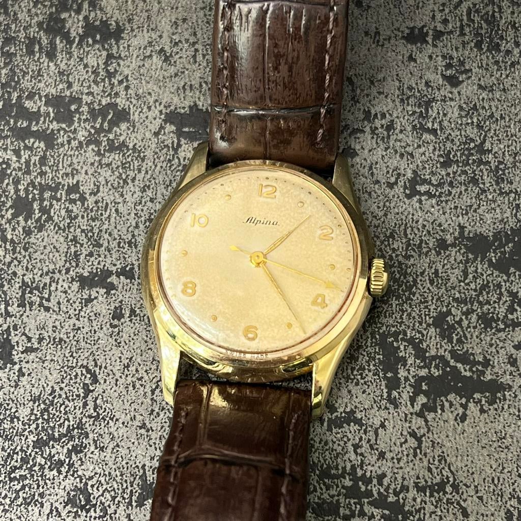 14 karaat gouden horloge Alpina model heren, Ophalen of Verzenden, Zo goed als nieuw, Goud