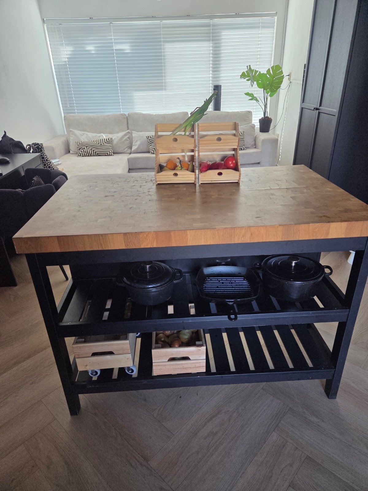 IKEA Vadholma Keukeneiland Zwart Eiken, Ophalen, Gebruikt, 100 tot 150 cm, Eikenhout