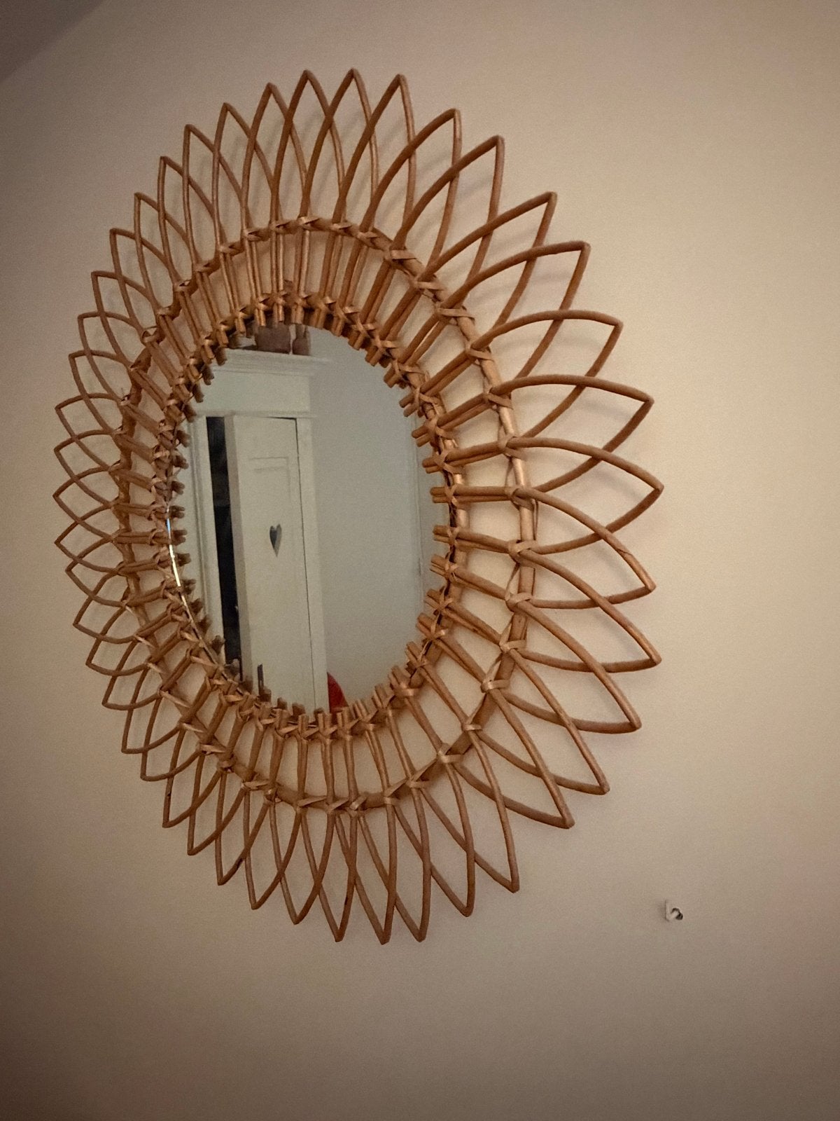 Rieten spiegel, Huis en Inrichting, Woonaccessoires | Spiegels, Minder dan 50 cm, Gebruikt, Rond, Ophalen of Verzenden