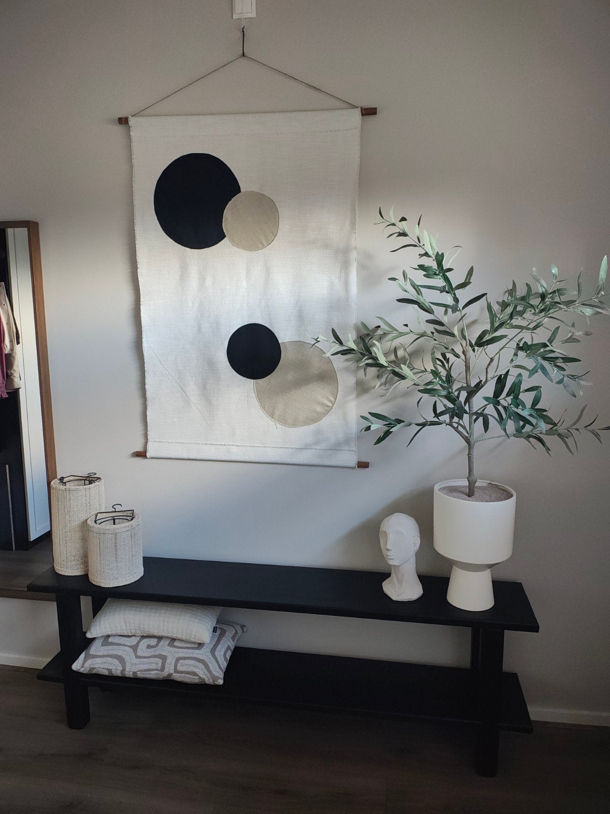 Zwart massief houten Japandi dressoir of halbankje., Ophalen, 150 tot 200 cm, Zo goed als nieuw, 25 tot 50 cm