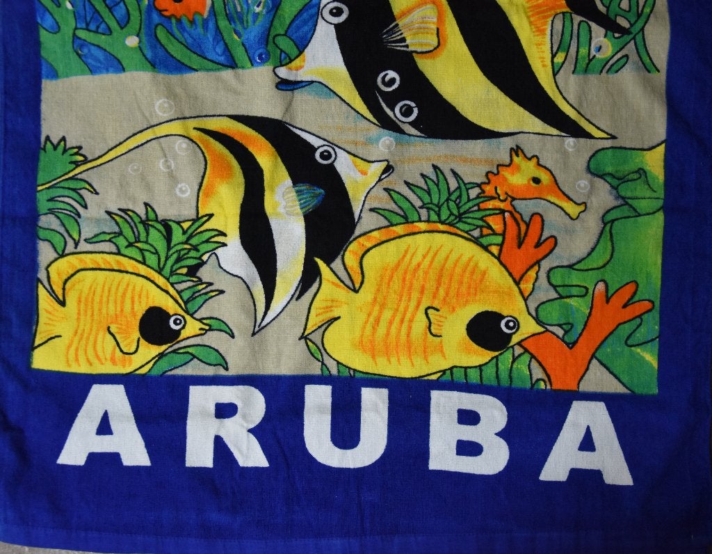 strandlaken handdoek ARUBA blauw & tropische vissen vakantie, Ophalen of Verzenden, Nieuw, Blauw, Handdoek