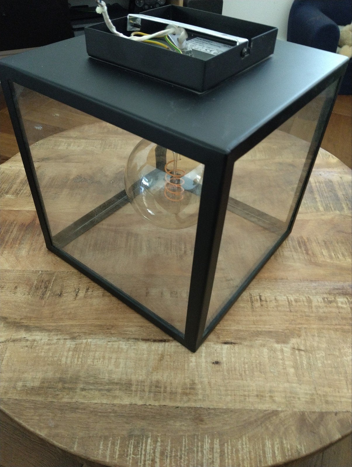 Plafondlamp Flemming met E27 lichtbron - Zwart metaal/glas, Ophalen, Zo goed als nieuw, Glas