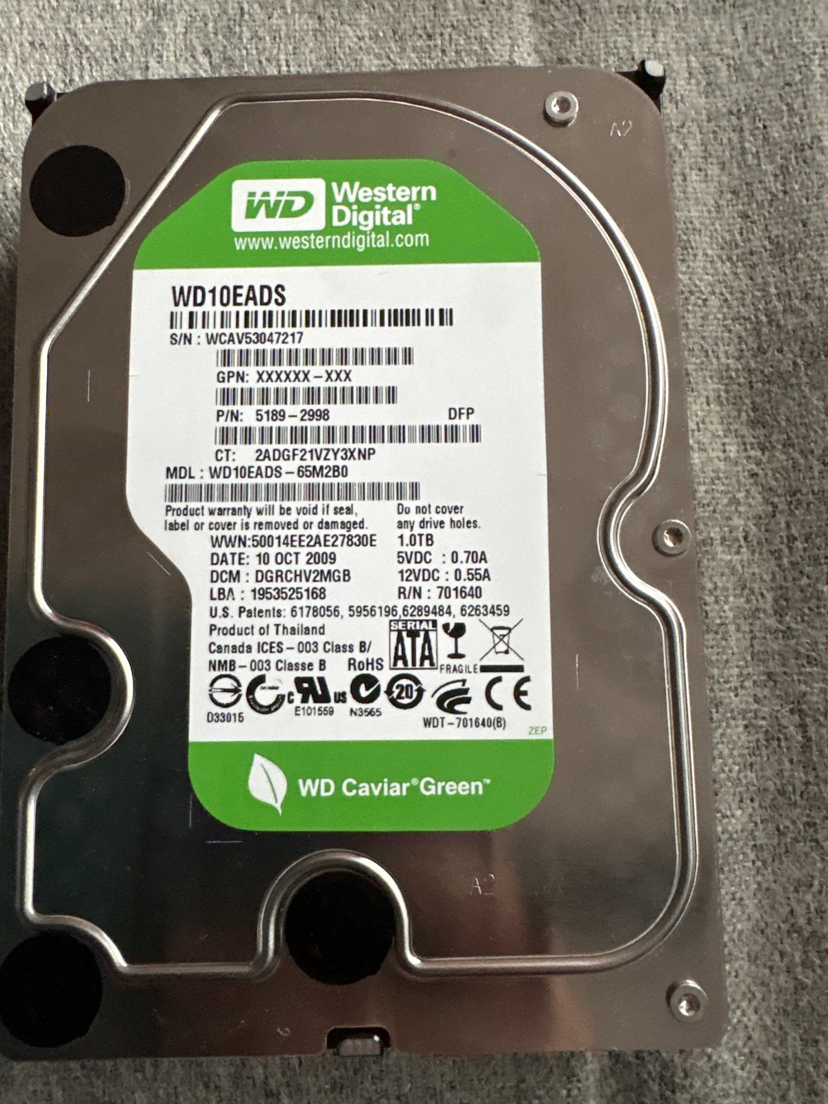WD Caviar Green 1TB harde schijf, Computers en Software, Intern, Gebruikt, Ophalen of Verzenden, Desktop