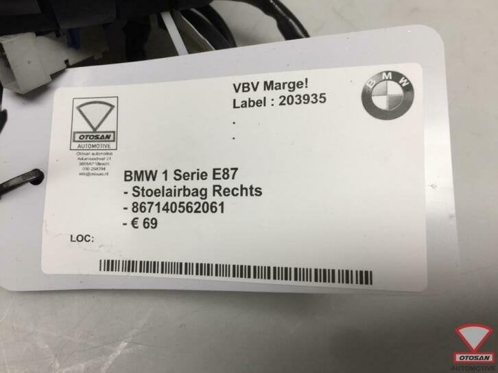 bmw 1 serie e87 stoelairbag stoel airbag rechts 867140562061, Petuelring 130
80788  Munich, DE, Gebruikt, Info@bmw.de, Ophalen of Verzenden