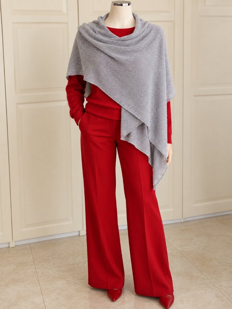 Mijclou grijze omslagdoek met zilveren schittering, Maat 46/48 (XL) of groter, Ophalen of Verzenden, Mijclou, Pashmina