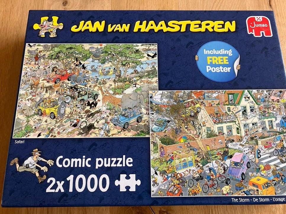 Jan van Haasteren puzzel 2x 1000 stk, Safari en de Storm, Ophalen, Meer dan 1500 stukjes, Zo goed als nieuw, Legpuzzel