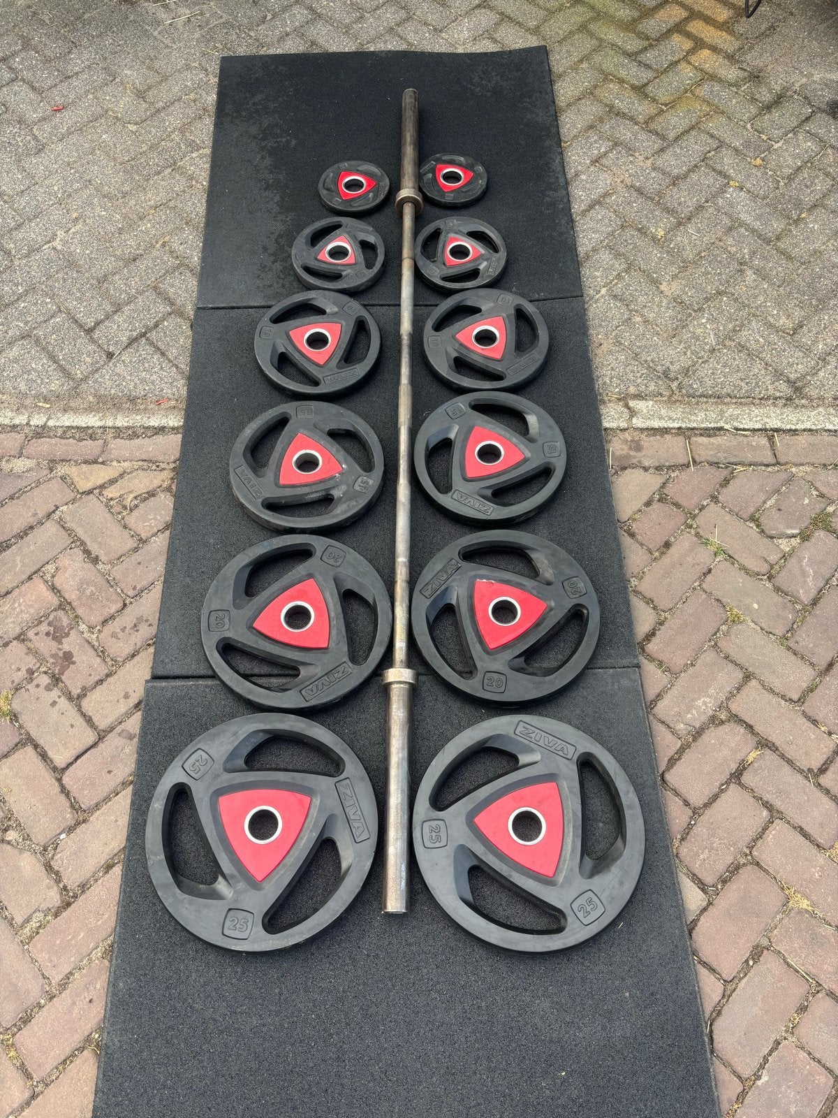 177,5 kg Halterset met Ziva Schijven en Barbell, Gebruikt, Ziva, Armen, Ziva