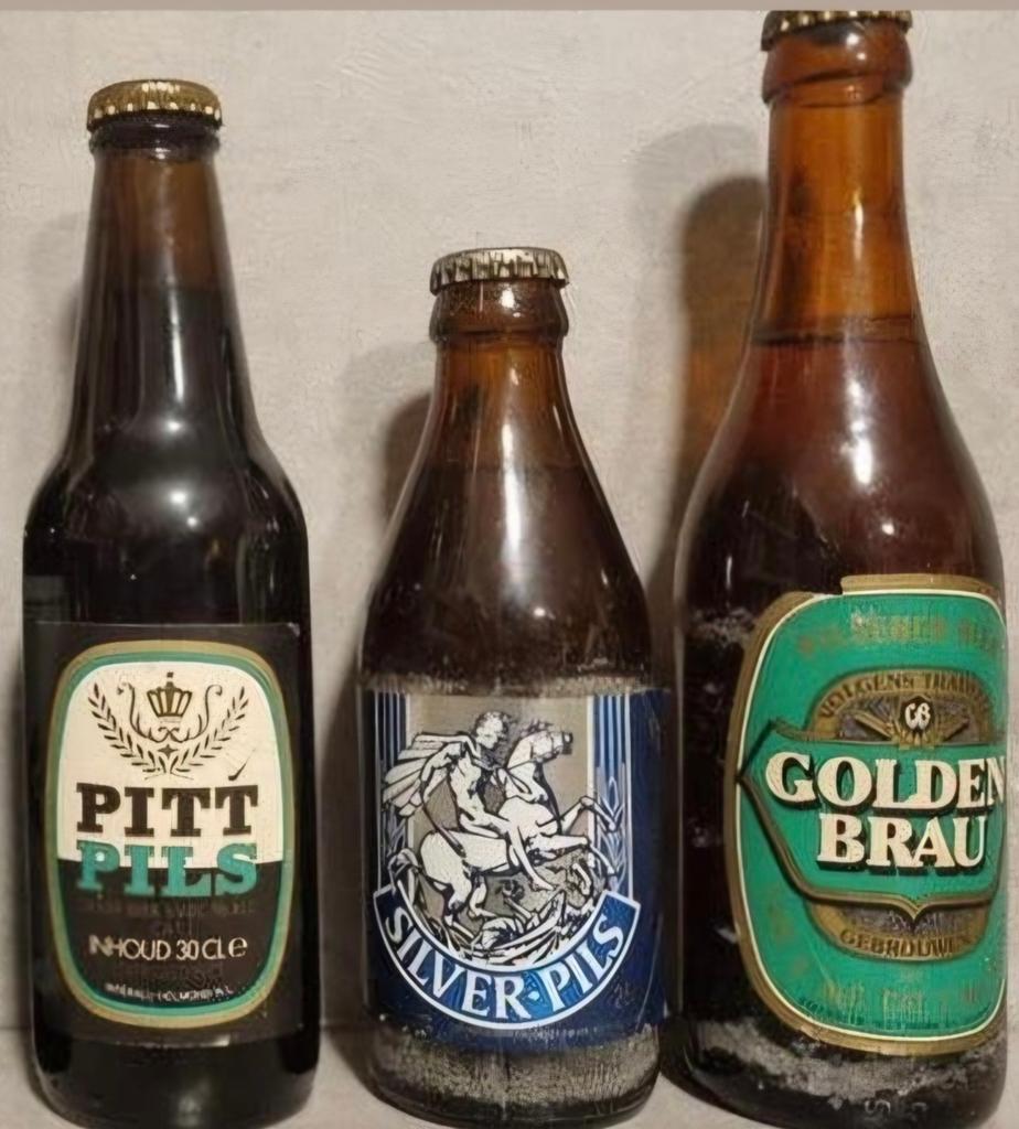 Pitt '88, Golden Brau ~'70, Silver Pils '89, Verzamelen, Ophalen of Verzenden, Gebruikt, Flesje(s), Overige merken
