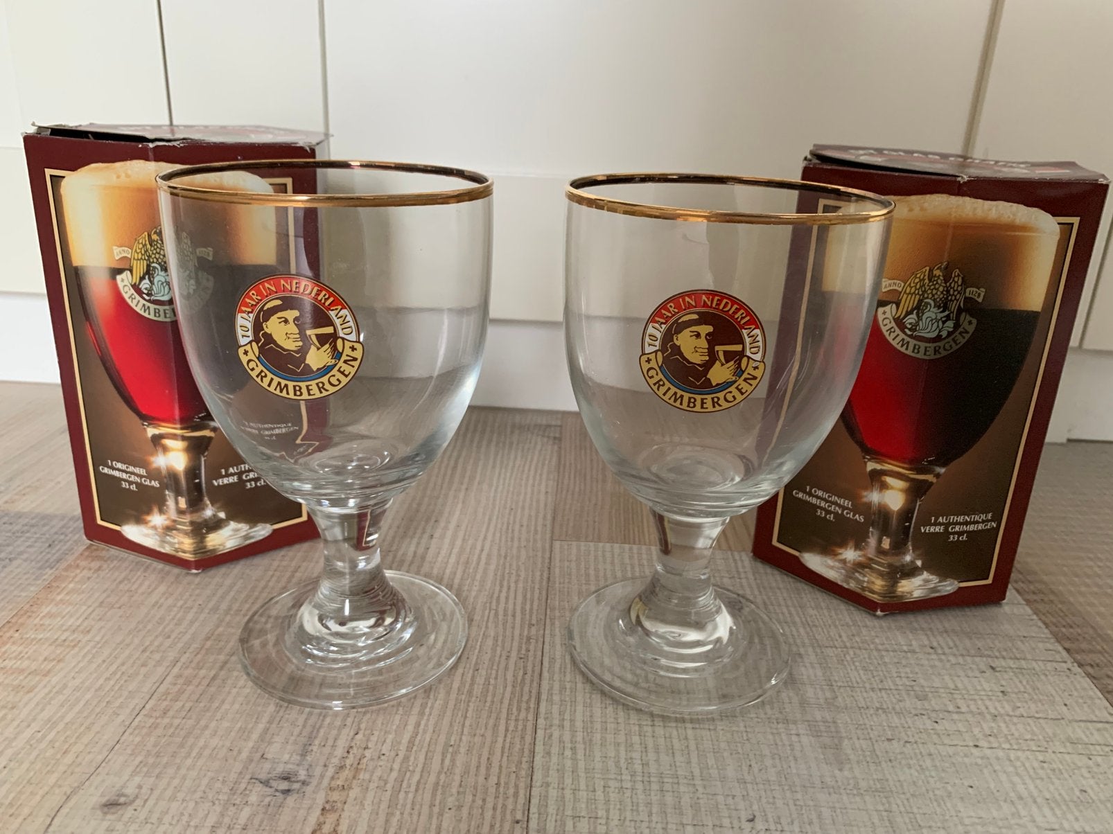 2x speciale Grimbergen glazen 10 jaar in NL, Ophalen of Verzenden, Nieuw, Glas of Glazen, Overige merken
