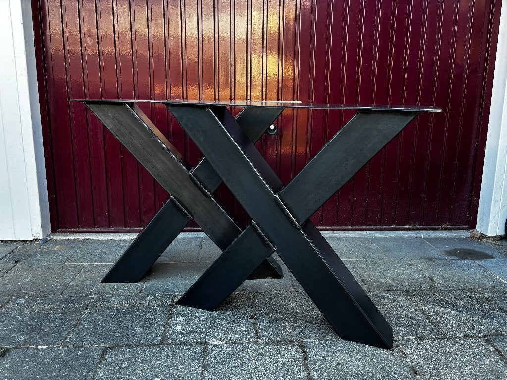 2x stalen kruispoot tafel – zware X-poten 12x12 cm, Huis en Inrichting, Ophalen, Tafelpoot, Gebruikt, 50 tot 100 cm