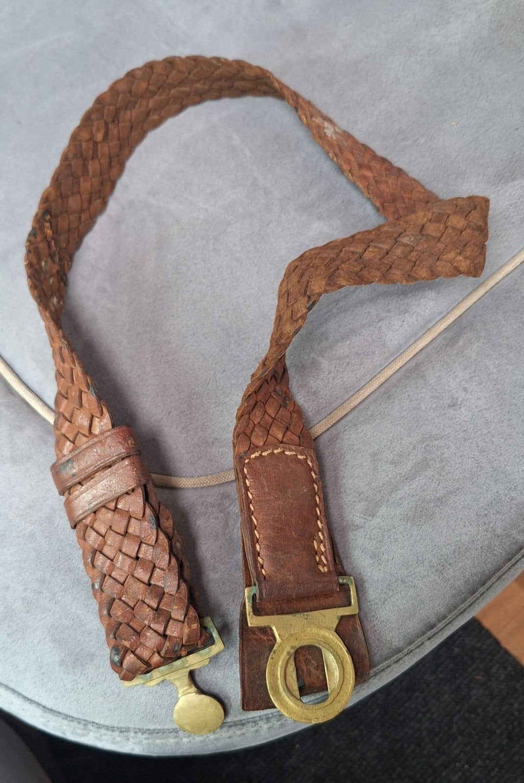 Vintage gevlochten leren SCOUTING riem met messing gesp, Ophalen of Verzenden