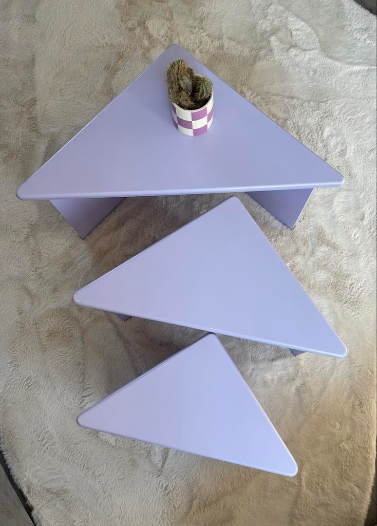 Salontafel set van 3, lila, Huis en Inrichting, Tafels | Salontafels, Ophalen, Gebruikt, 50 tot 100 cm, Overige vormen