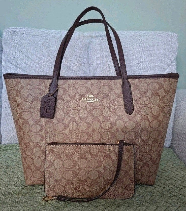 Coach Shopper Tas met Bijpassende Clutch, Ophalen of Verzenden, Zo goed als nieuw, Bruin, Shopper