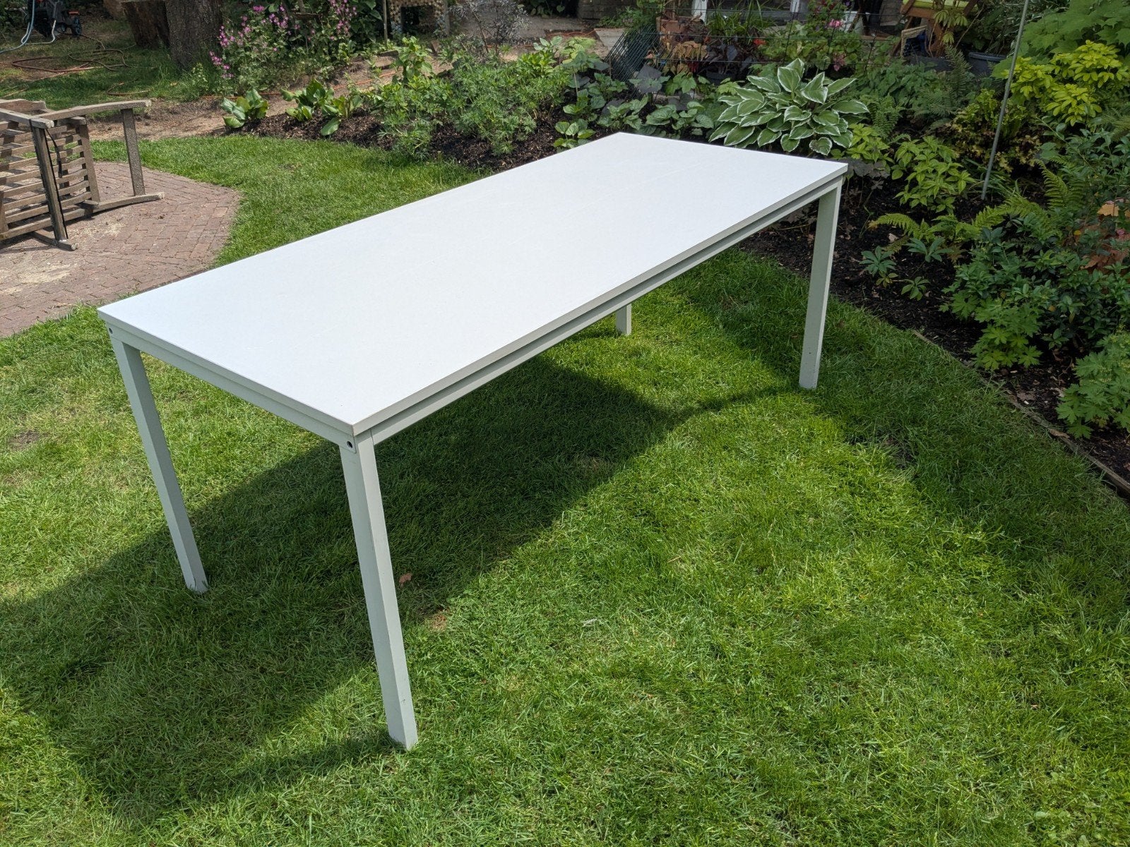 Lichtgrijze tafel/bureau., Ophalen, Gebruikt, 50 tot 100 cm, 150 tot 200 cm