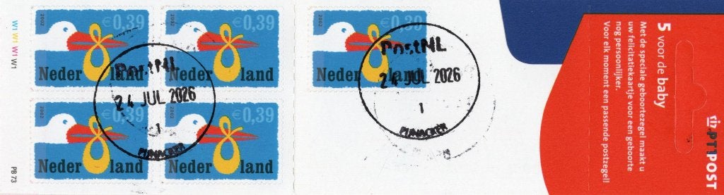Mooi velletje/mapje 5 zegels voor de baby , 2002. (80c), Postzegels en Munten, Postzegels | Nederland, Verzenden, Na 1940, Gestempeld