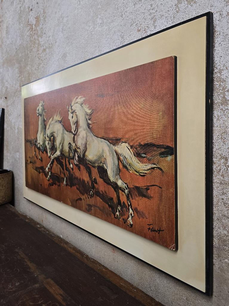 Jaren 70 Brutalistische Prent door Faust | Witte Paarden, Antiek en Kunst, Ophalen of Verzenden