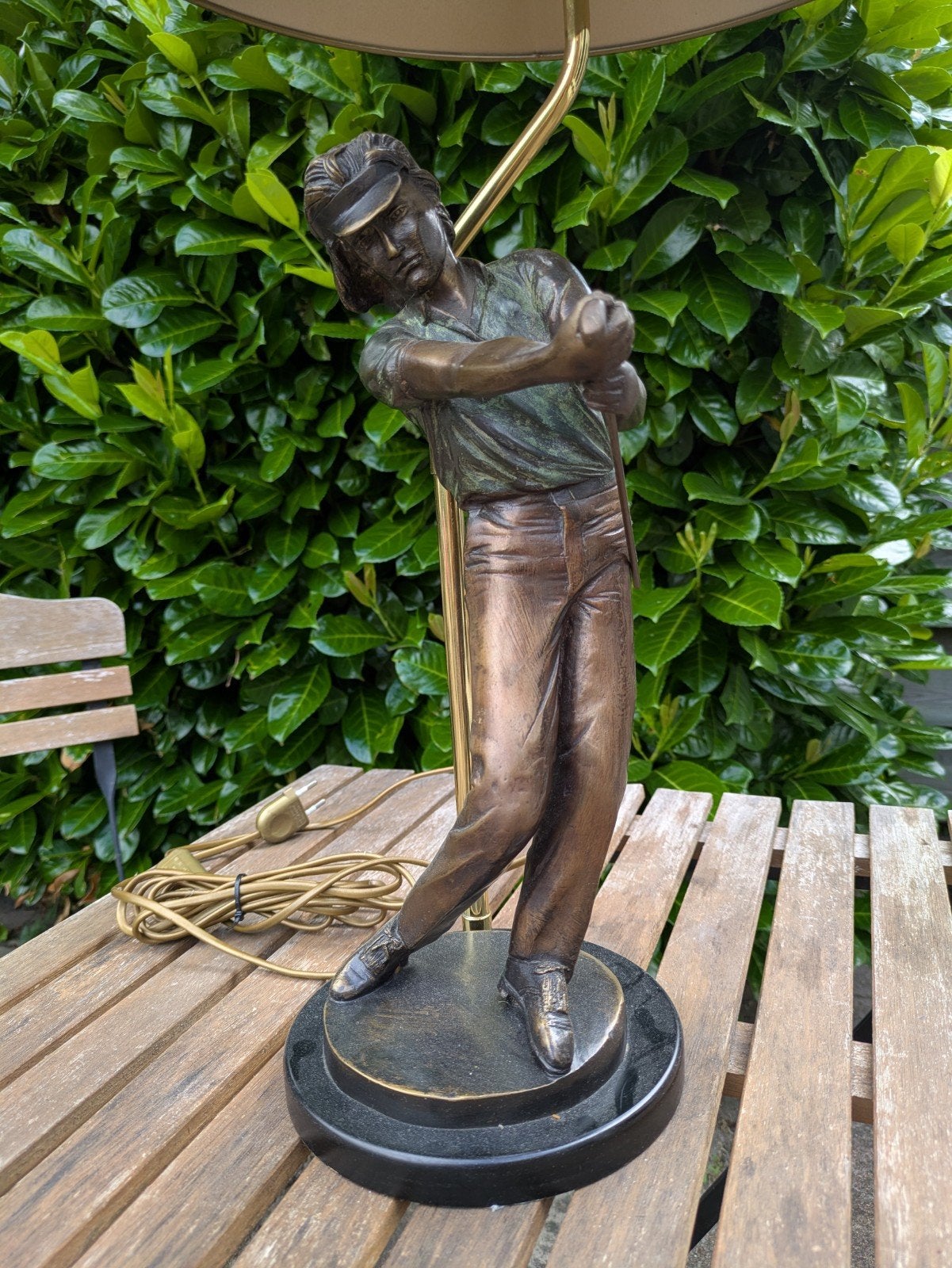 Vintage Tafellamp Golfer Beeld Bronskleurig, Overige merken, Gebruikt, Meerkleurig, Vintage