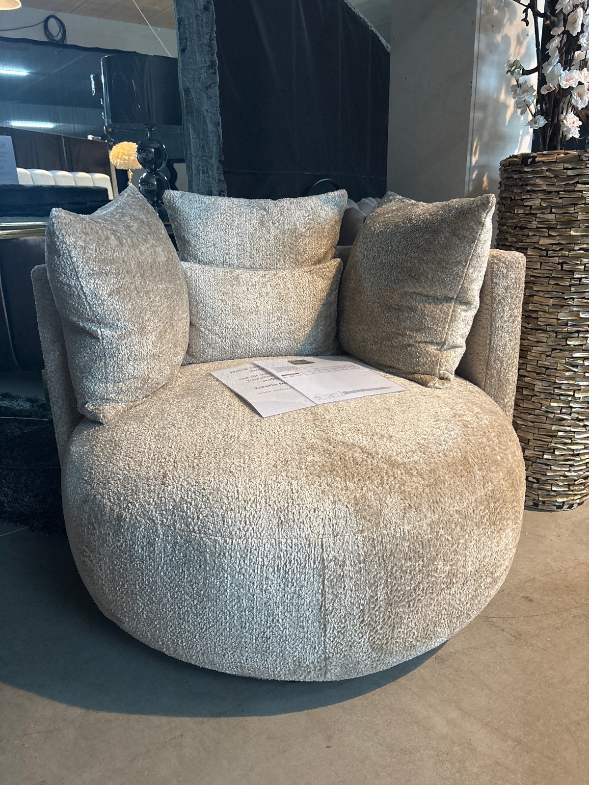 Crèmekleurige Draai Fauteuil - 110 cm Doorsnee, Huis en Inrichting, Fauteuils, Ophalen, Gebruikt, Stof, 100 tot 125 cm