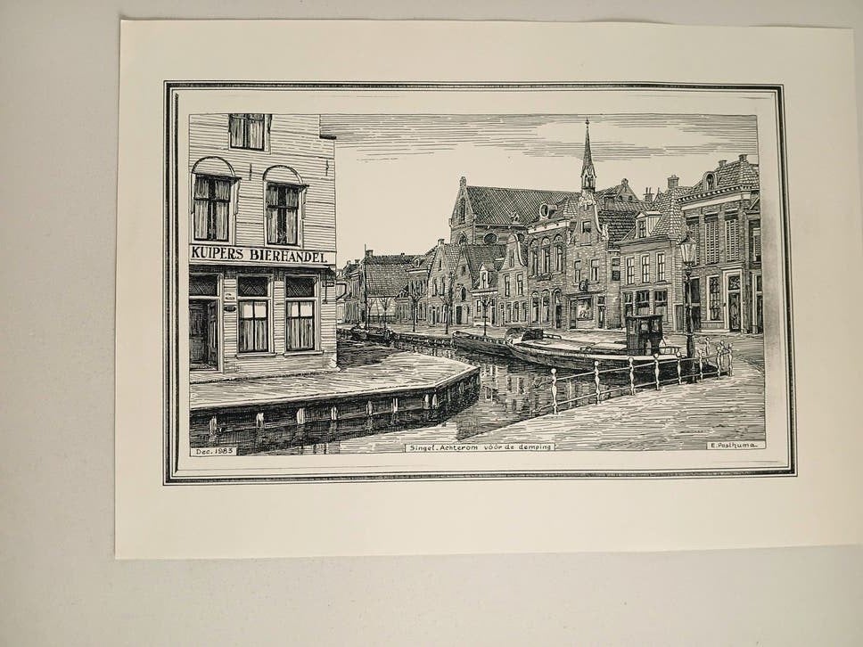 Tekening 'De Singel voor de demping' door E. Posthuma (1983), Ophalen, Tekening, Print/reproductie