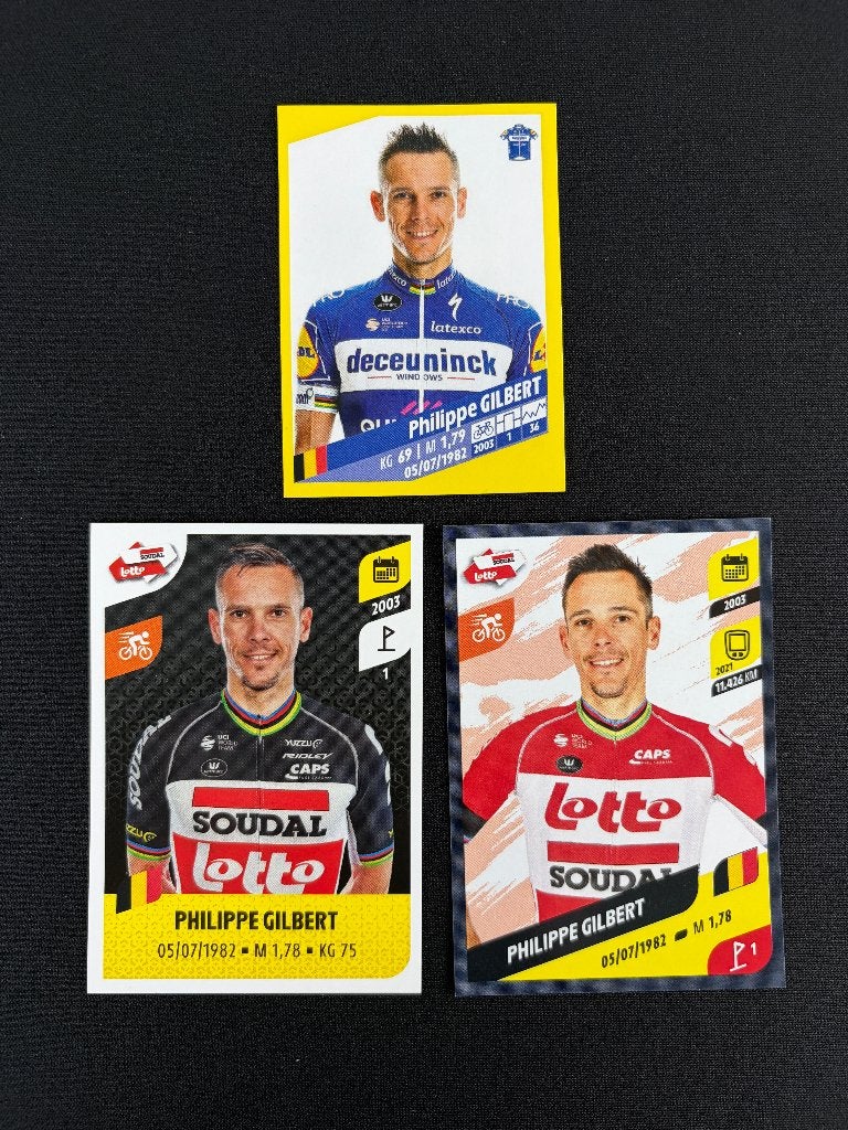 3x Philippe Gilbert Panini Tour de France 2019 2021 2022, Verzenden, Zo goed als nieuw, Overige sporten, Poster, Plaatje of Sticker