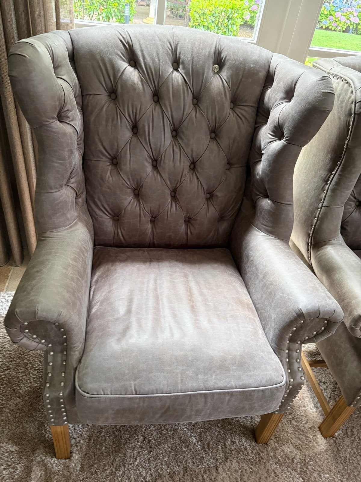 Riviera Maison Luxe Chesterfield Fauteuil - Bruin/grijs met, Ophalen, 75 tot 100 cm, Zo goed als nieuw, 75 tot 100 cm