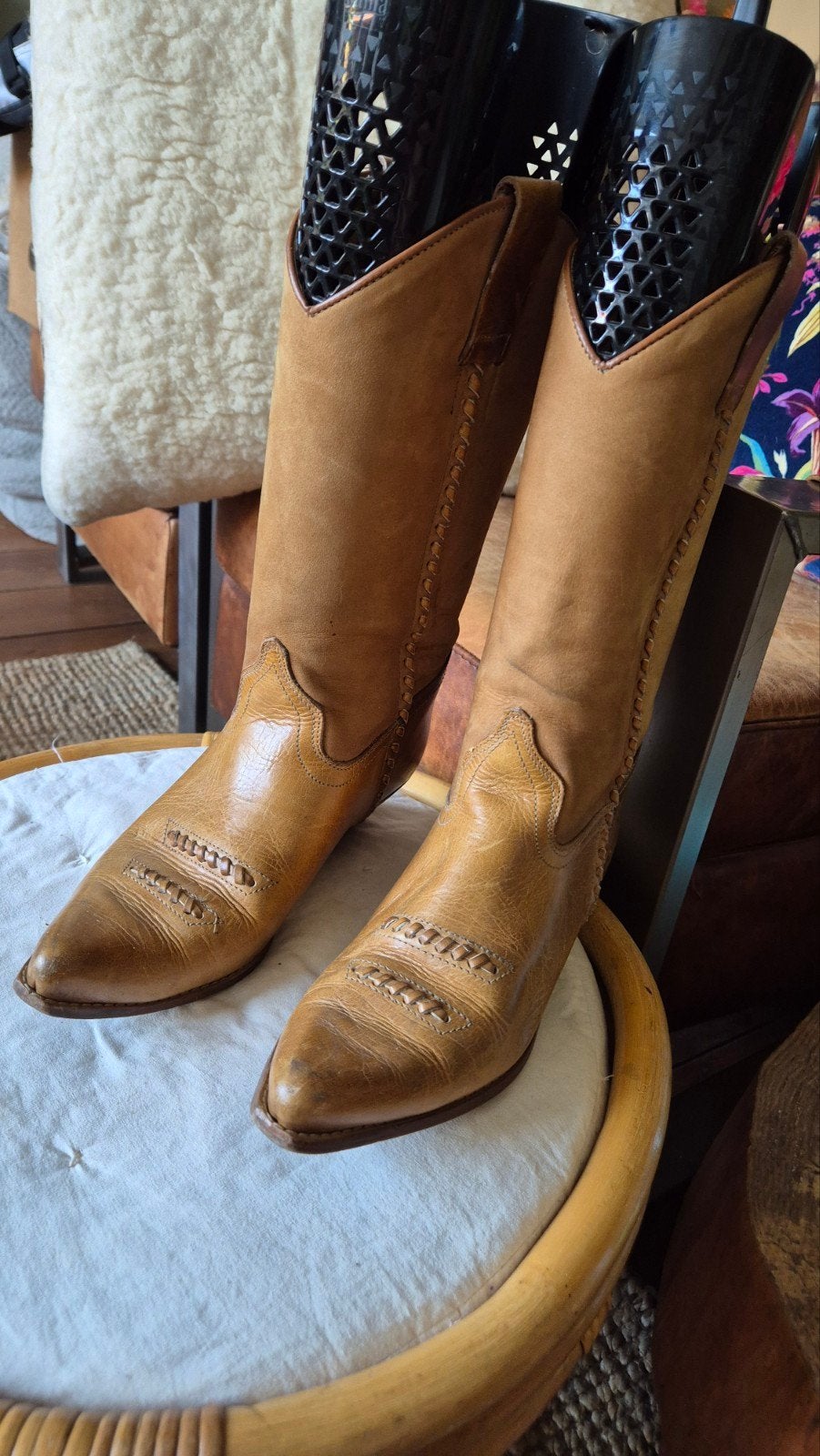 Western cowboy laarzen mt 39 cognac kleur leer, Hoge laarzen, Bruin, Ophalen of Verzenden, Gedragen