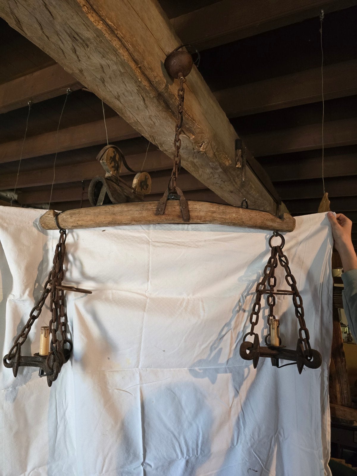 Lamp met houten juk, Antiek en Kunst, Curiosa en Brocante, Ophalen