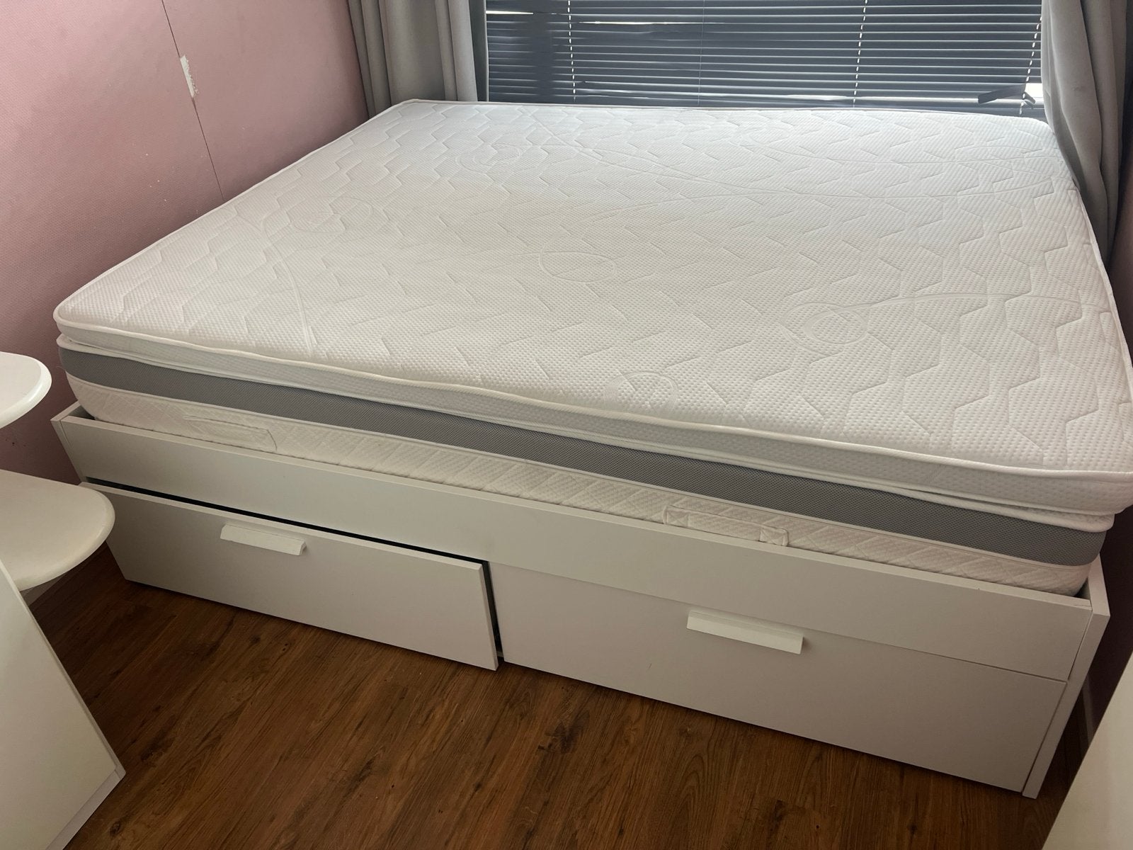 Tweepersoonsbed met lades - 160x200 cm, Huis en Inrichting, Slaapkamer | Bedden, Ophalen, Gebruikt, Wit, Tweepersoons