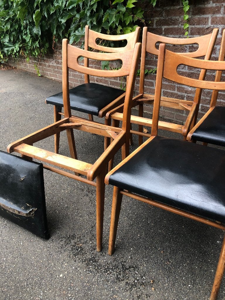 5 vintage midcentury Scandinavisch stoelen voor restauratie, Huis en Inrichting, Stoelen, Ophalen, Gebruikt, Bruin, Vijf, Zes of meer stoelen