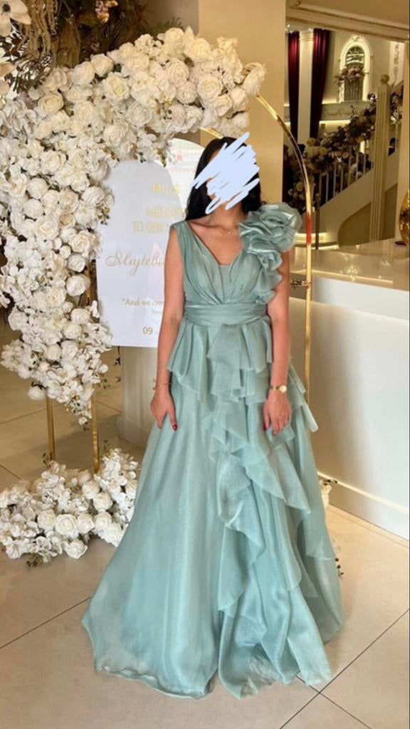 Elegante Avondjurk Sima Couture S/M - Mintgroen, Galajurk, Ophalen of Verzenden, Zo goed als nieuw, Maat 36 (S)