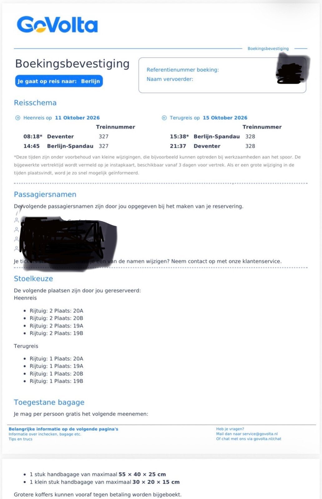 4x treinticket Berlijn + gerserv. zitplaatsen 11-10 tm 15-10, Tickets en Kaartjes, Drie personen of meer, Bus, Metro of Tram, Algemeen kaartje
