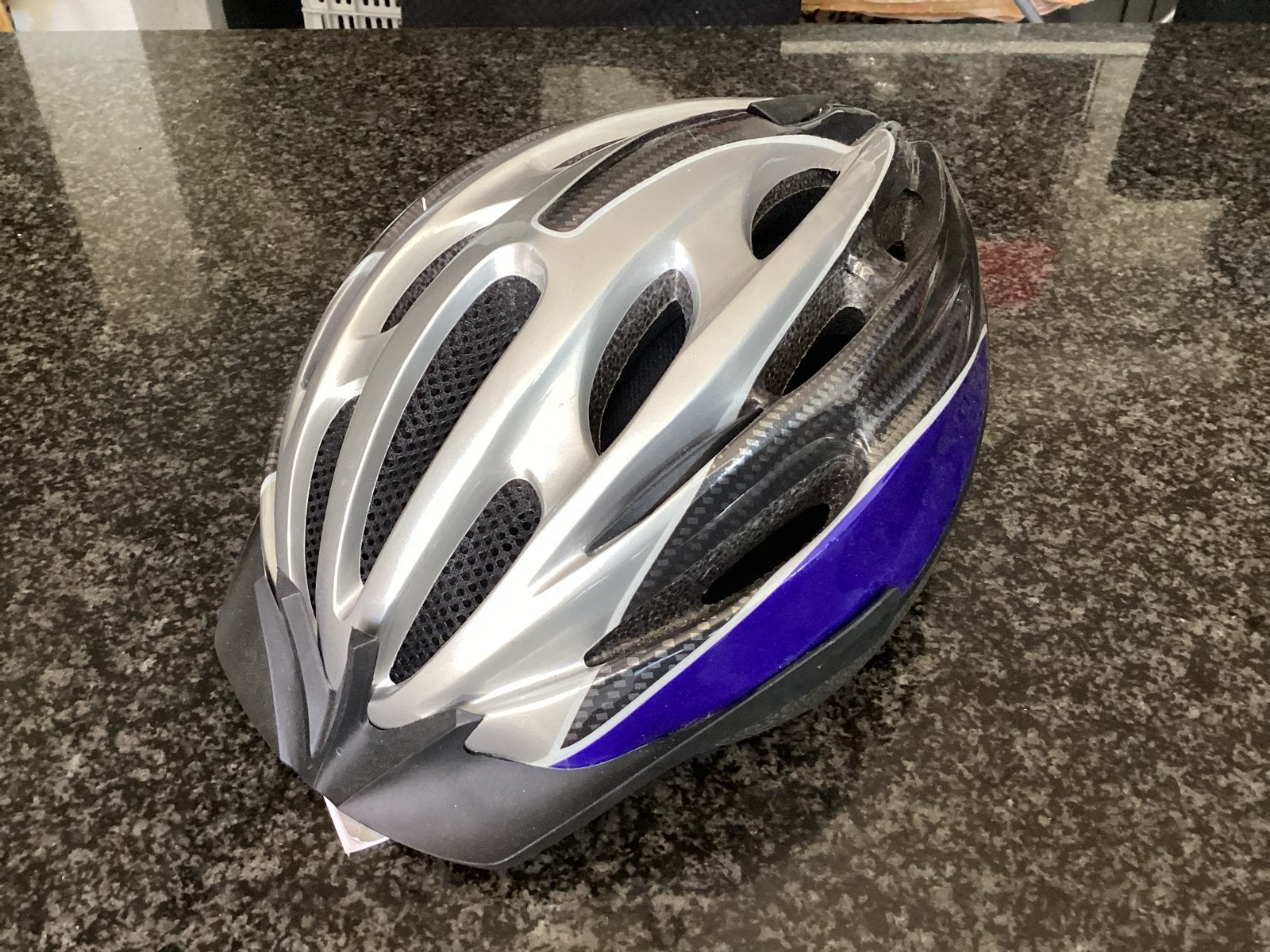 Fietshelm - Zilver/Zwart/Blauw - Maat S/M, Ophalen of Verzenden, Gebruikt, Overige maten, Heer of Dame