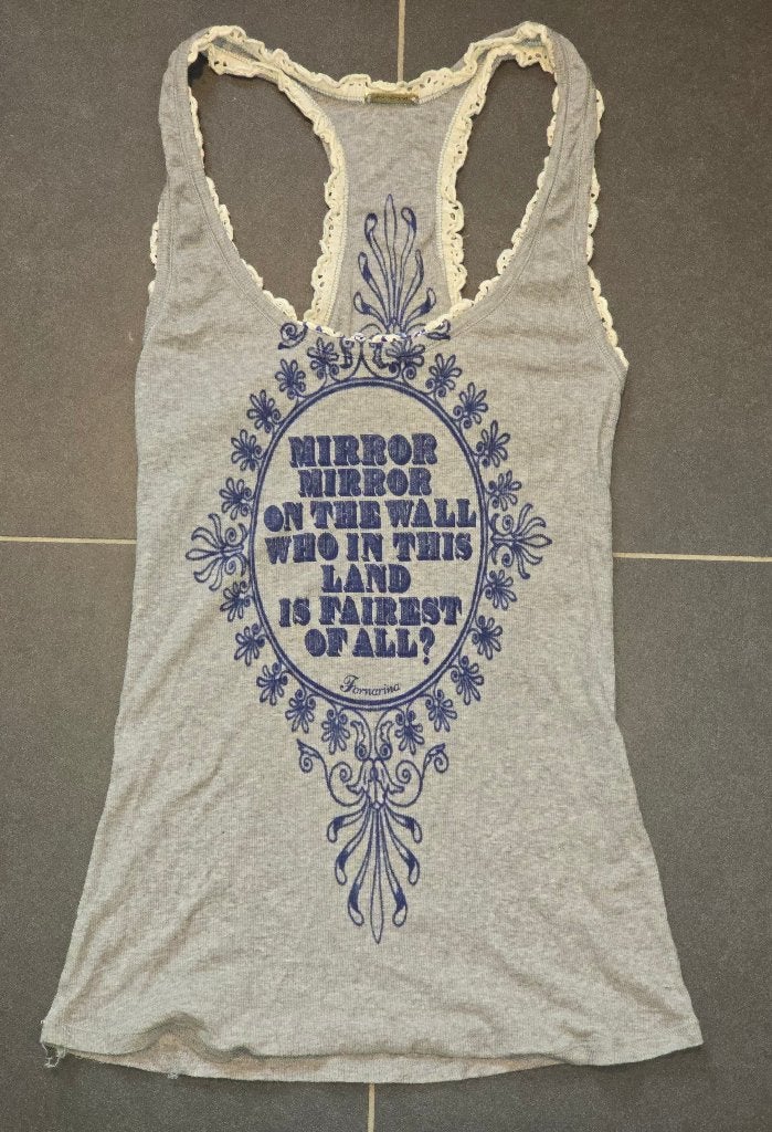 Fornarina vintage retro haltertop - grijs met print - M / XL, Maat 38/40 (M), Verzenden, Fornarina, Zo goed als nieuw
