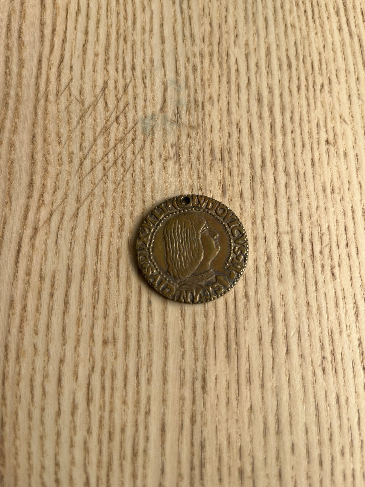 Oude bronzen munt/medaille met portret en ruiter, Ophalen of Verzenden, Brons, Buitenland