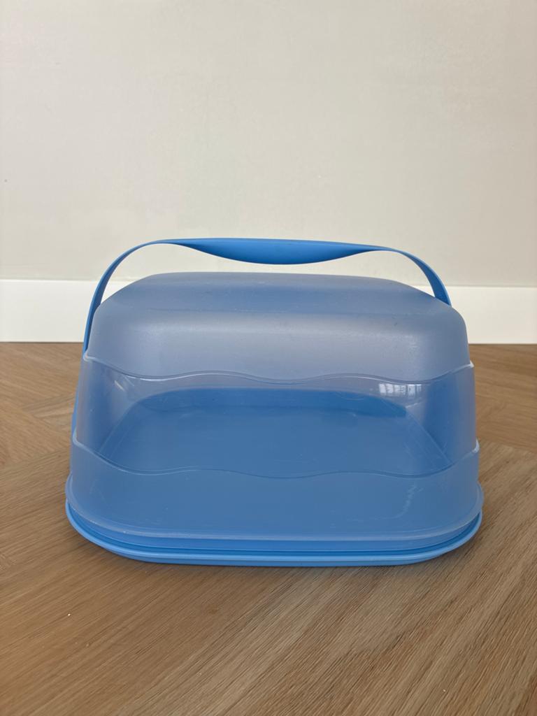 Tupperware Taartdoos/Cakebewaarder met Handvat - Blauw, Ophalen of Verzenden, Zo goed als nieuw, Blauw, Bus of Trommel