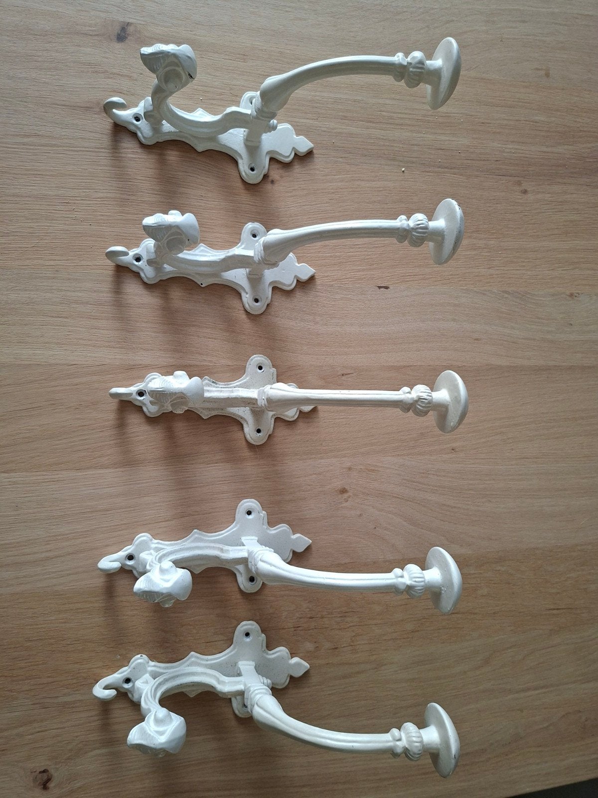 Set van 5 vintage kapstokhaken, wit metaal, Ophalen, Gebruikt, Wandhaken, Minder dan 100 cm