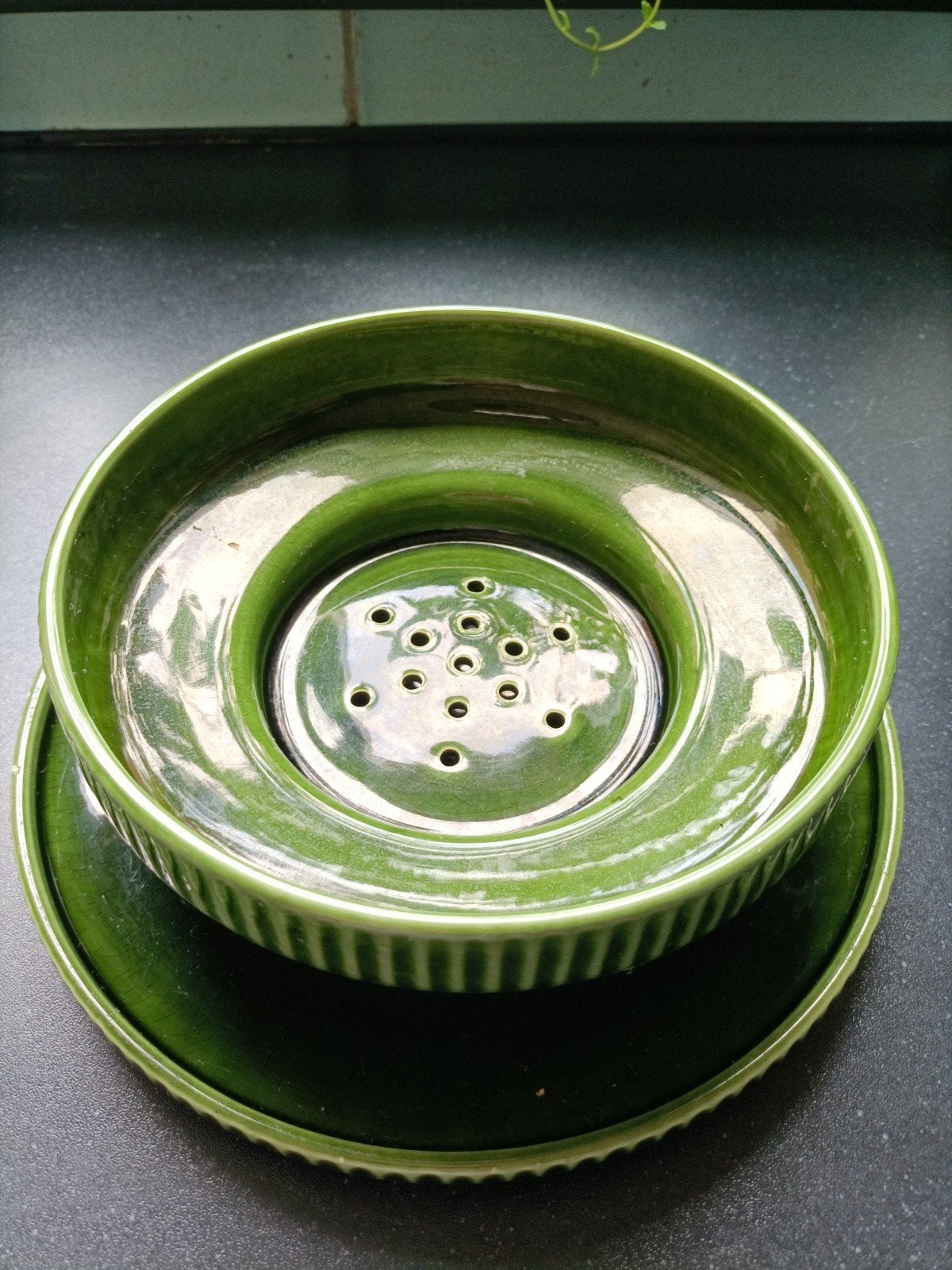 Vintage Groene Keramische Fruittest van Huizen Holland, Ophalen of Verzenden