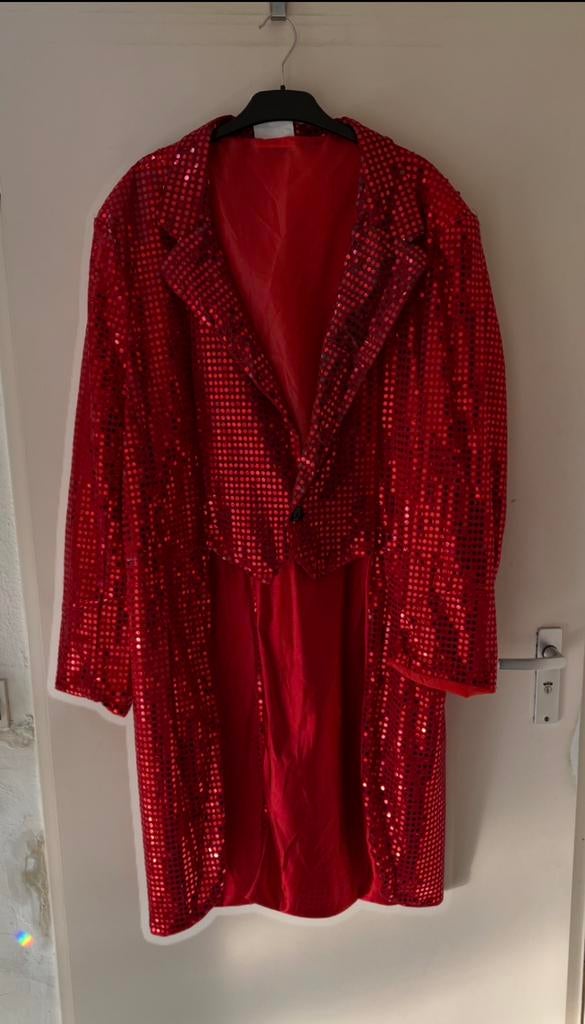 Rode glitters korte/lange blazer  Maat 50/52, Kleding | Heren, Carnavalskleding en Feestkleding, Carnaval, Maat 48/50 (M), Ophalen of Verzenden