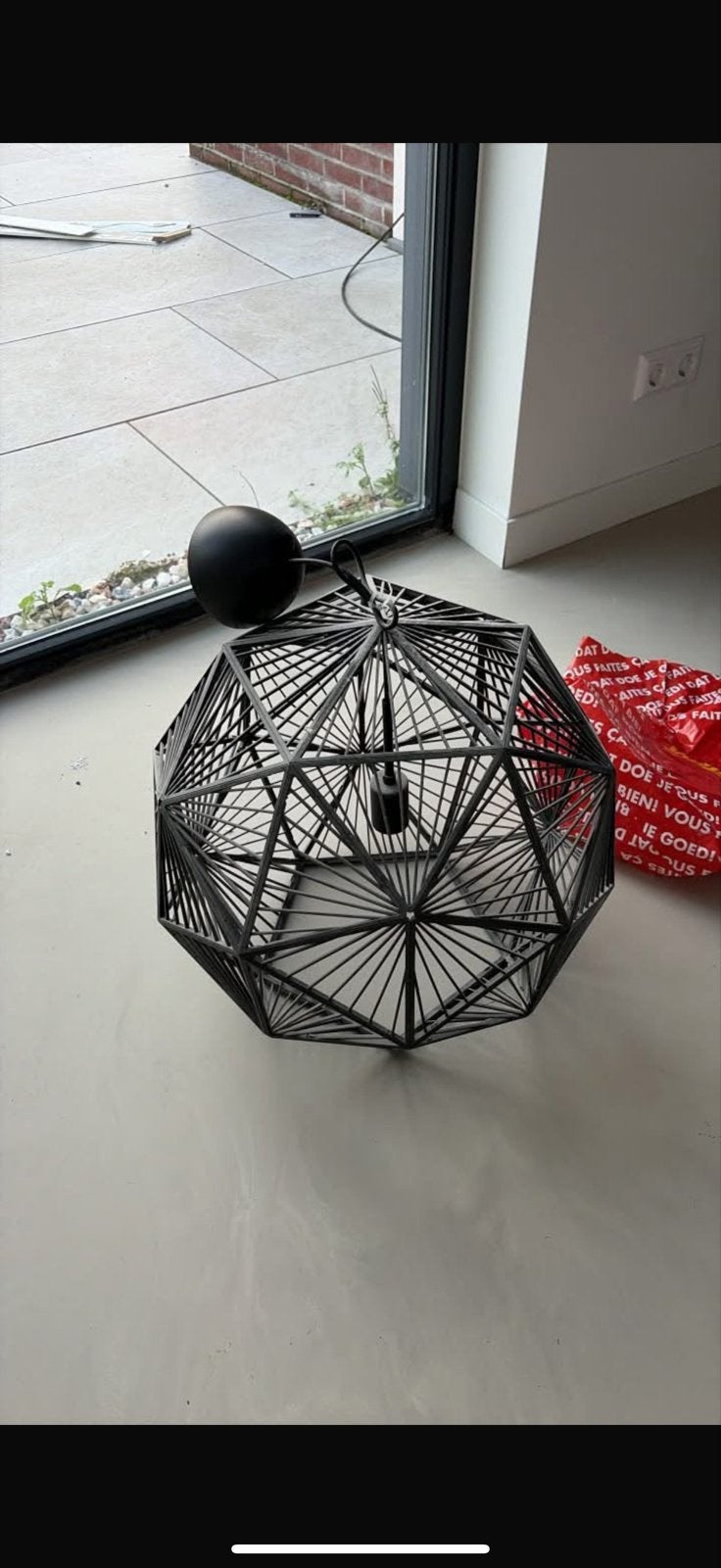 Zwarte geometrische hanglamp, Ophalen, Zo goed als nieuw, Metaal, E27 (groot)