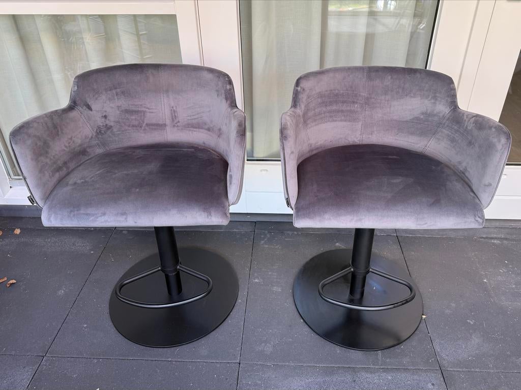 2 Goossens barstoelen barkrukken velvet grijs, Ophalen, Draaibaar, Gebruikt, 60 tot 90 cm