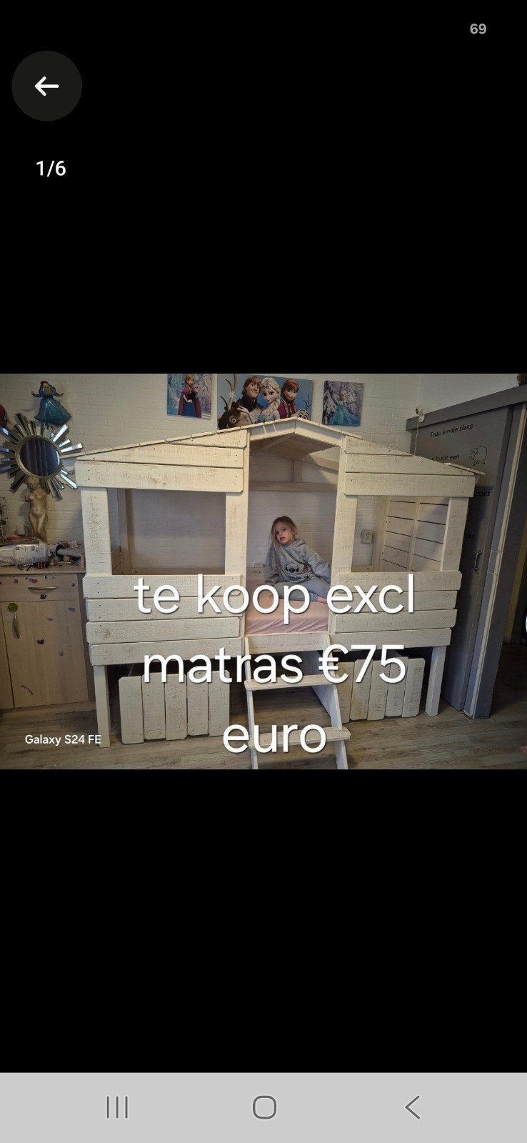 Houten huisbed voor kinderen - Hoogslaper, 85 tot 100 cm, Gebruikt, Ophalen of Verzenden, Hoogslaper of Stapelbed